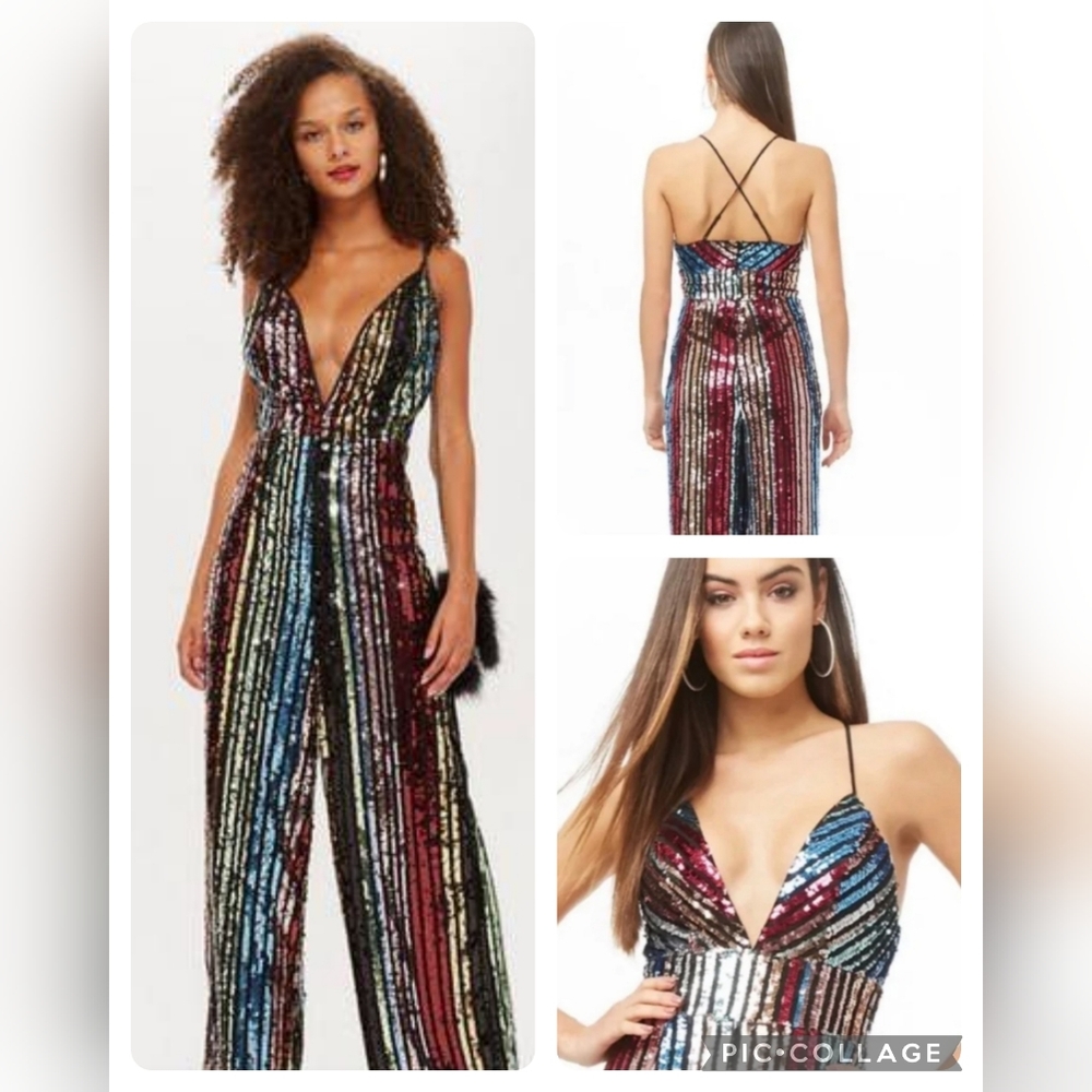 Multi Color Sequins Stripe Jumpsuit